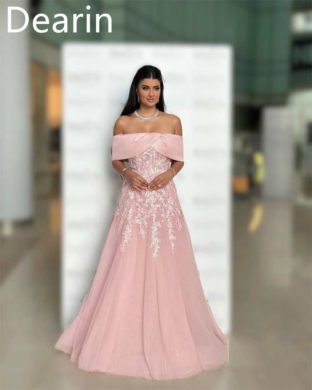 Customized Women Evening Gown Formal Dearin Off-the-shoulder A-line Floor Length Tulle Bespoke Occasion Dresses Prom Dress