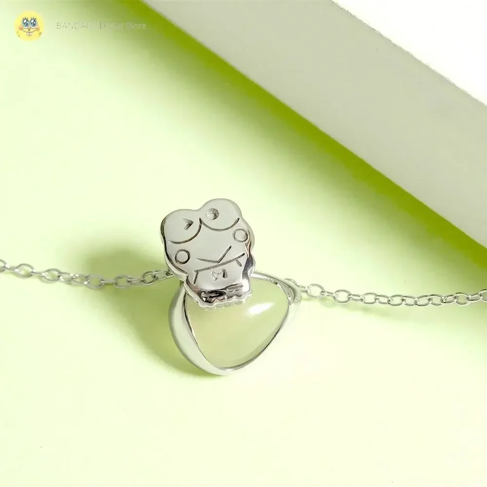 Sanrio Jewelry Fantasy Paradise Keroppi Leaf Gemstone 925 Sterling Silver Necklace Kawaii Sanrio Accessories Girl\'s Gifts