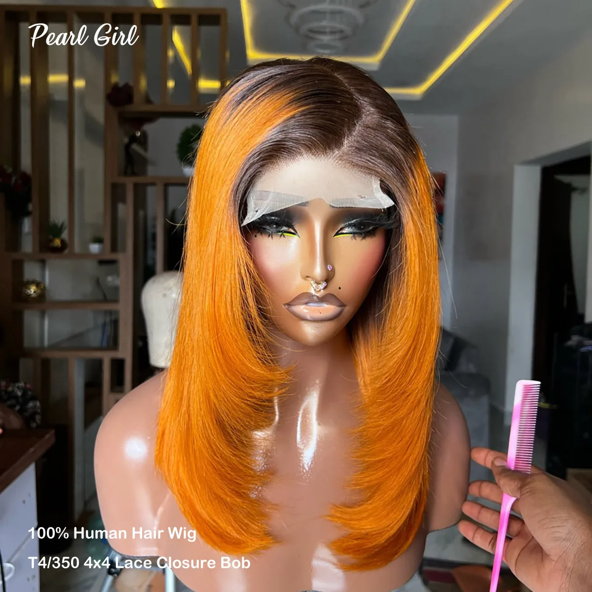 Double Drawn Layered Bob Ginger Color 4x4 Lace Closure Wig 100% Human Hair T4/350 Colored Bob Pre-Styled 13x4 Full Frontal Wigs