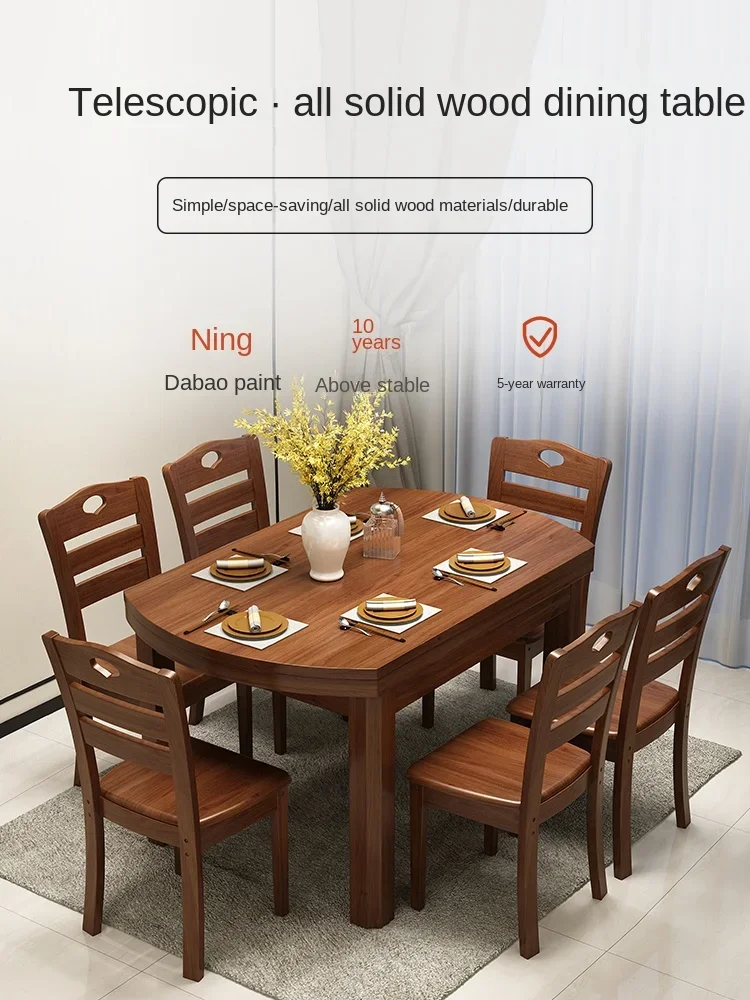 Xl Furniture Retractable Solid Wood Dining Tables and Chairs Set Dining Table Home round Table Eight-Immortal Table