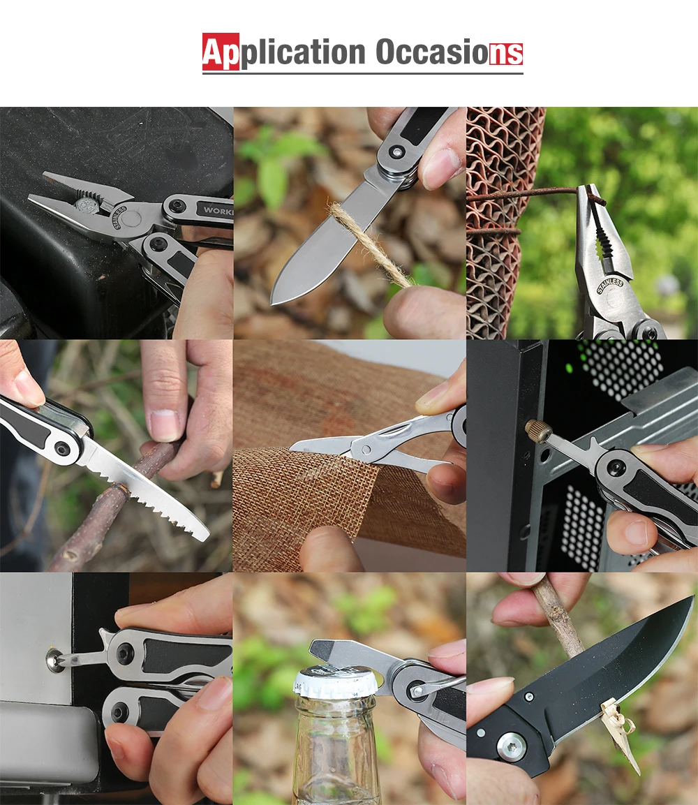 WORKPRO-Multi Pliers Set, Multi Pliers, Portable Tool, Camping Knife, Outdoor Survival Knives, Hunting Tactical, 15 in 1, 3 Pcs