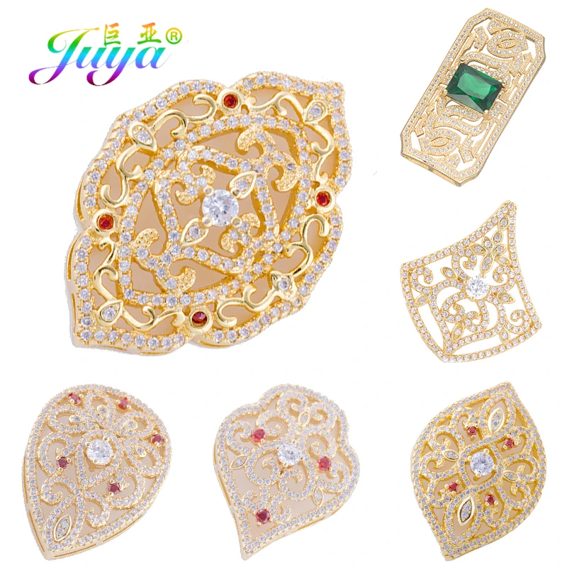 Juya 18K Gold Plated Pearls Jewelry Making Mountings Micro Pave Zircon Decorative Floating Flower Fastener Connector Accessories