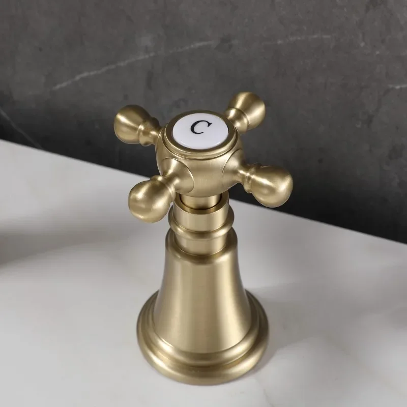 Antique wash basin faucets brushed gold faucets mixers taps hot cold water 3 hole brass bathroom sink faucet