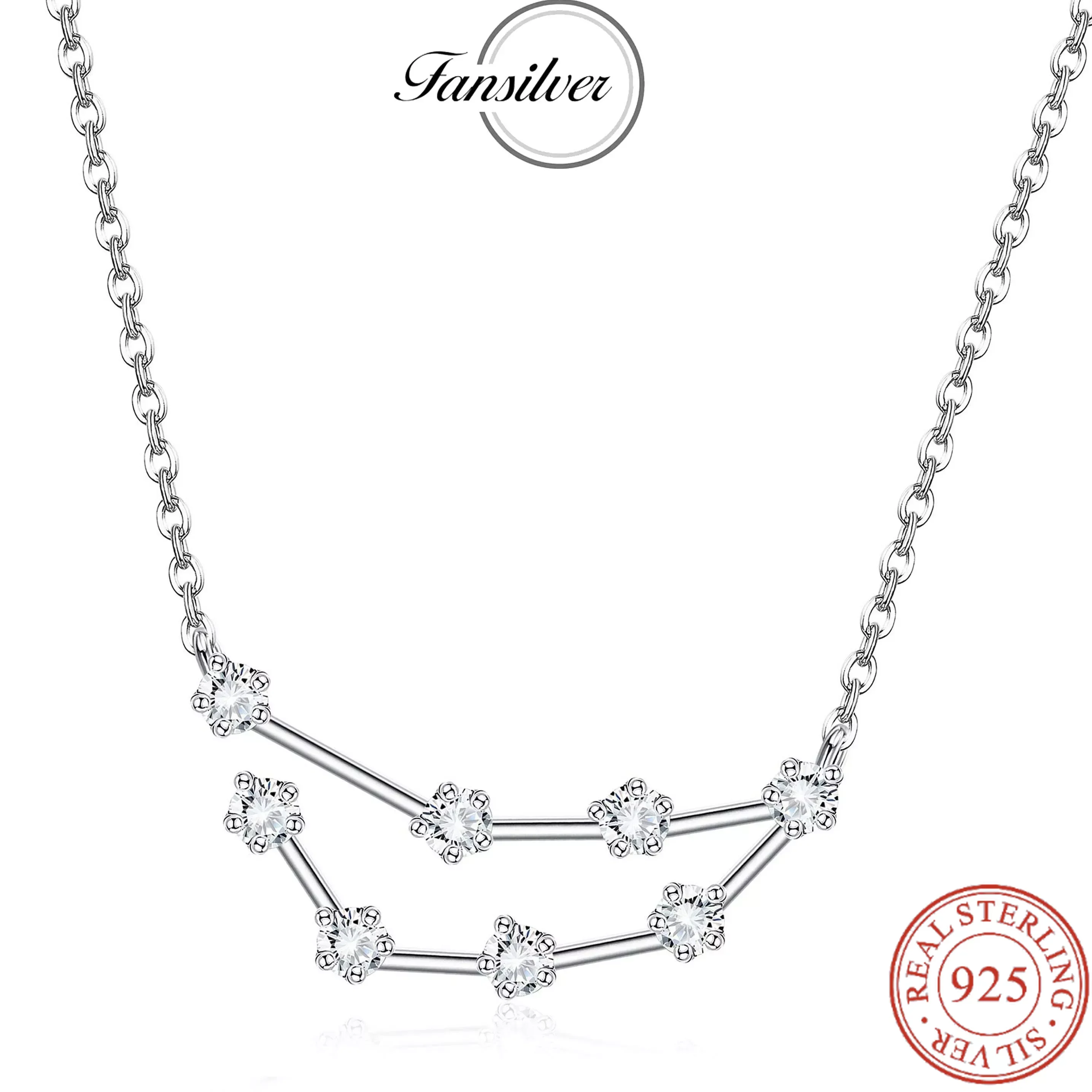 

Fansilver 925 Sterling Silver Horoscope Zodiac Sign Necklace for Women Constellation Pendant Neck Chain Birthday Gift Wholesale