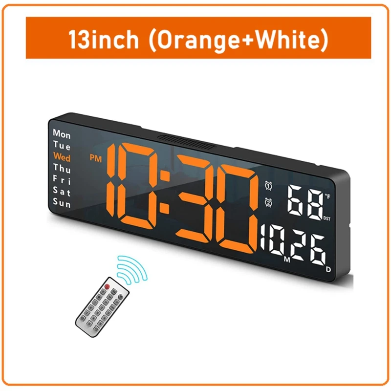 

SEWS-13Inch Large Display LED Digital Wall Clock Remote Control Table Alarm Clock Date Week Timer Automatic Dimmer Clock