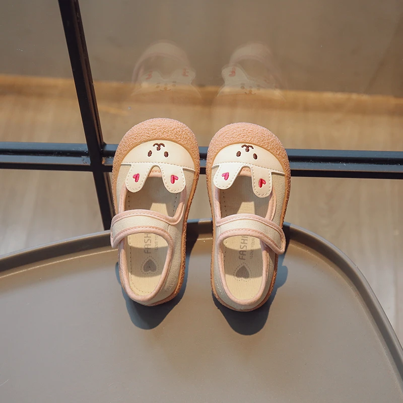 Korean Children Shoes Embroidery Kids Fashion Bunny Ear Canvas Shoes 2023 Spring and Summer New Casual Hook & Loop Shallow Flats