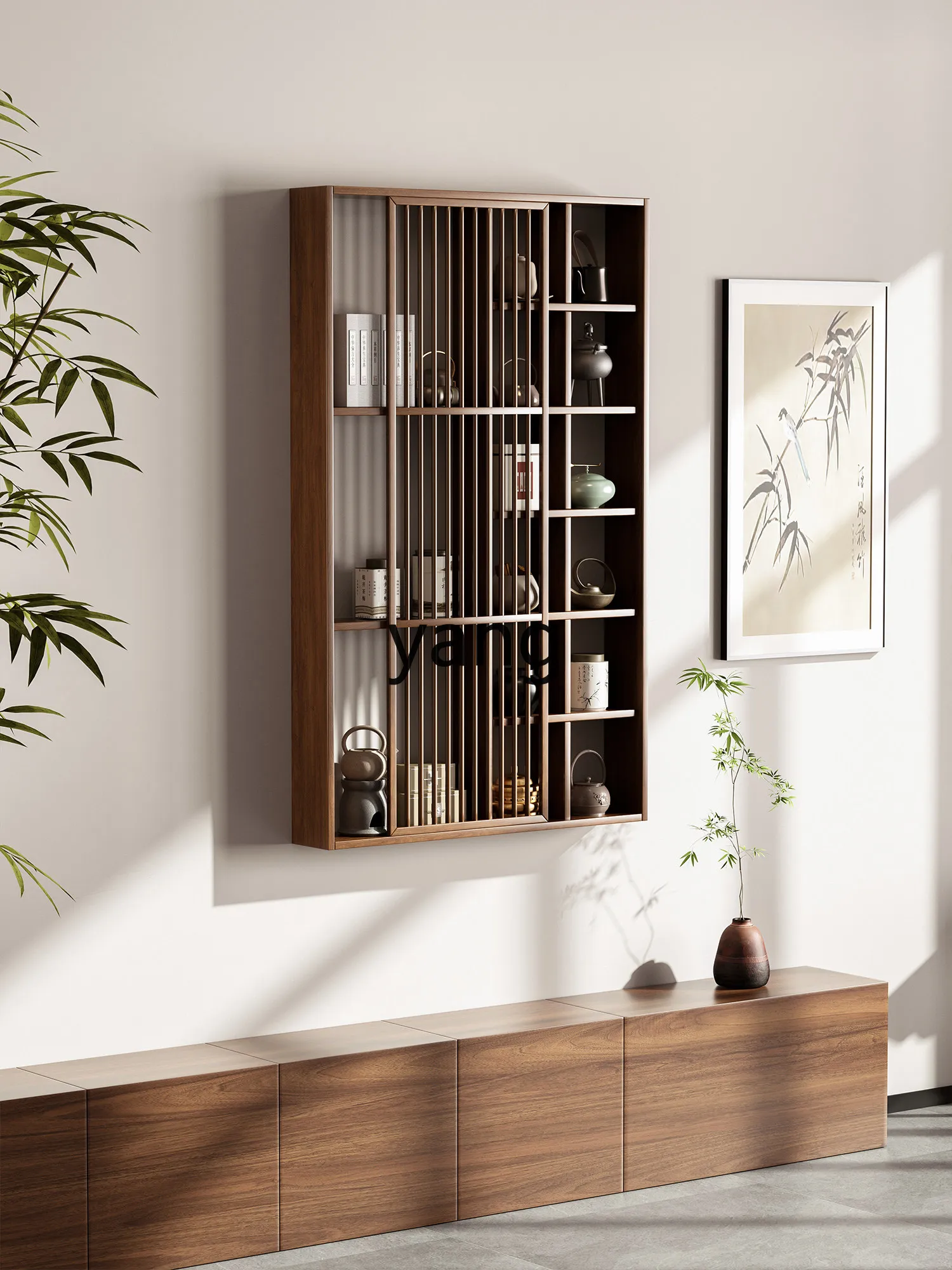

LH solid wood wall-mounted Bogu shelf study display cabinet new Chinese-style Duobao Pavilion shelf