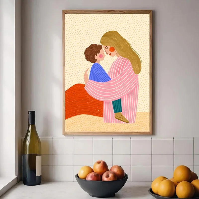 Modern Mother and Kids Poster Woman Illustration Motherhood Prints Canvas Painting Wall Art Nursery Living Room Home Decor Mural