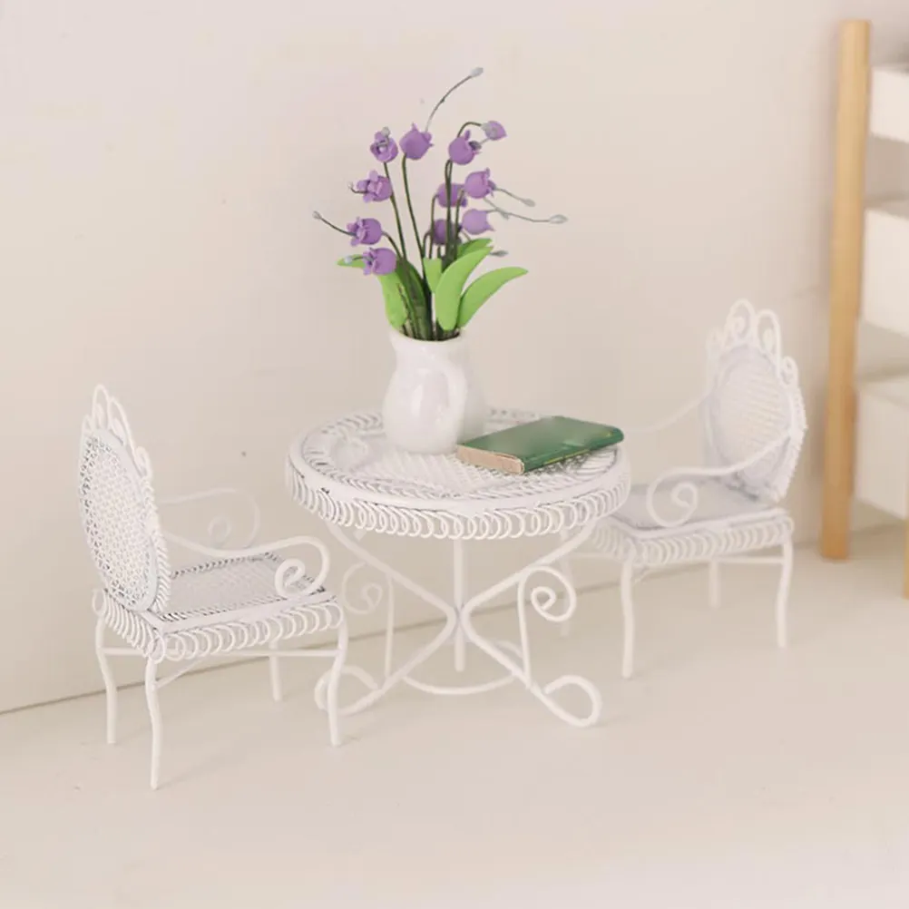 

1Set Mini Coffee Chair Table Iron Small Lightweight Mini House Furniture Decoration Gift for Children House Table