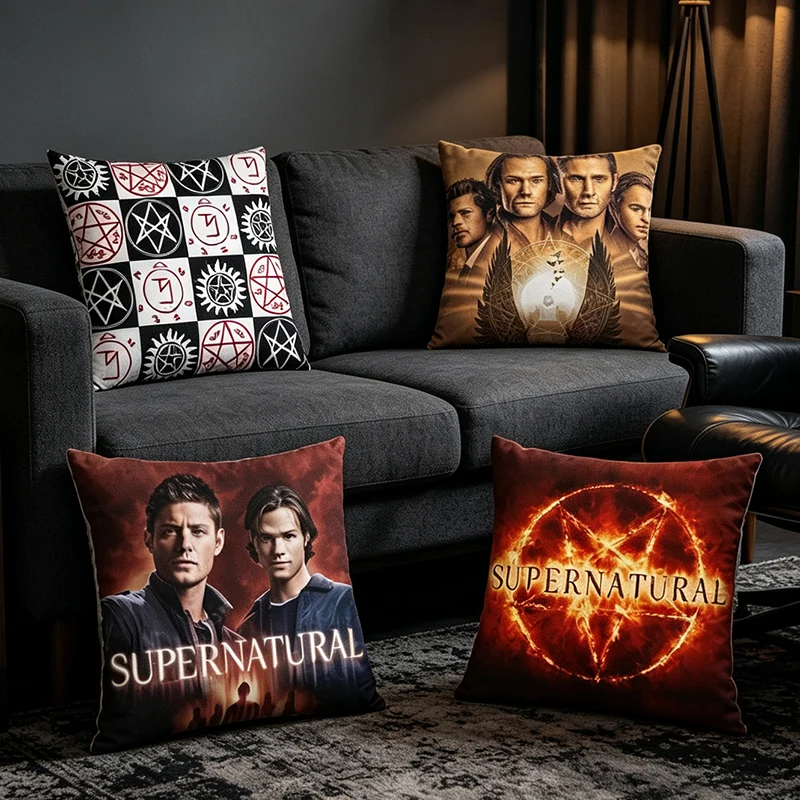 Supernatural Throw Pillow Cover Classic TV Show Sam Dean Winchester Cushion Case Pentagram Symbol Home Sofa Decor Fans Gift