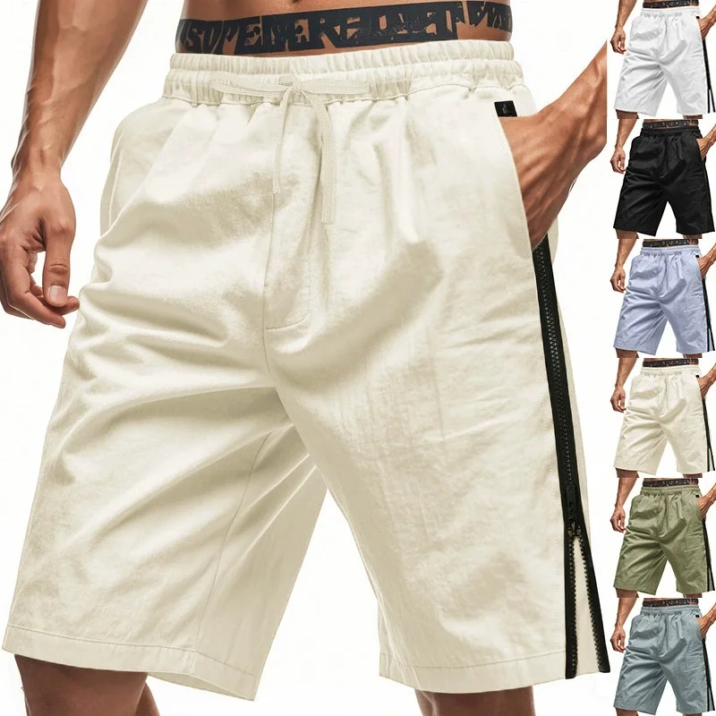 

Men's summer fashionable quick-drying breathable shorts with side zippers, loose-fitting for sports, fitness and casual wear
