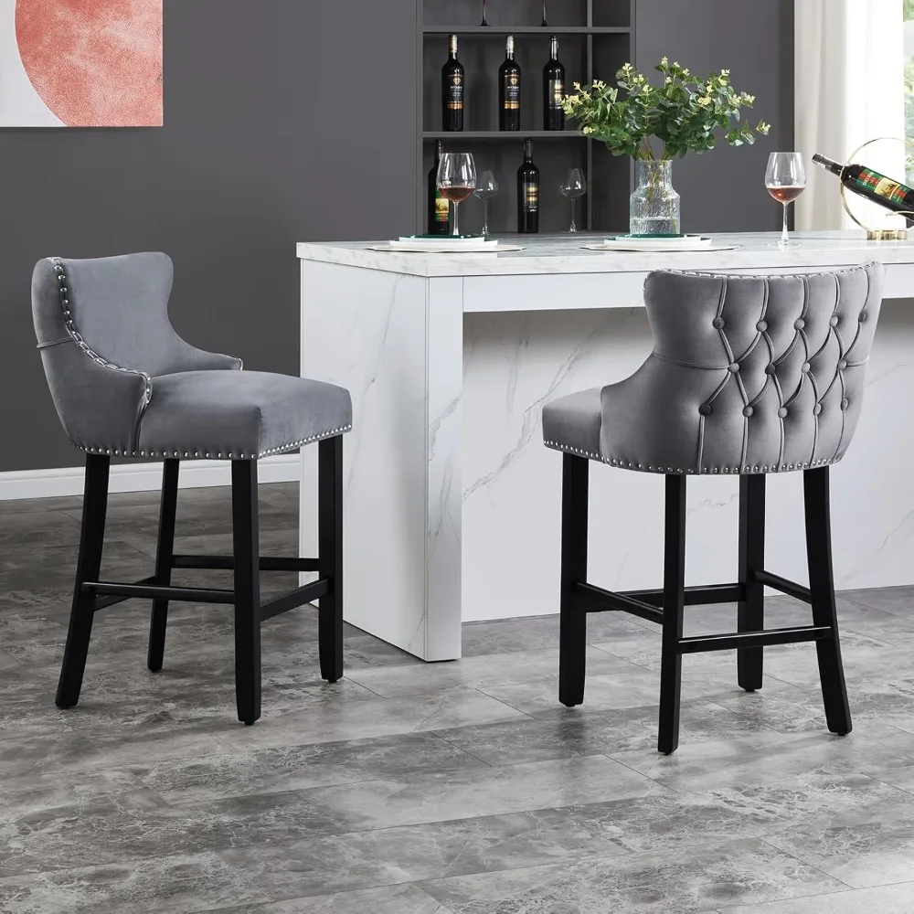 

Velvet Bar Stools Set of 2, Tufted Counter Height with Back, Upholstered Wooden Stools for Kitchen Island Dining, Cafe.