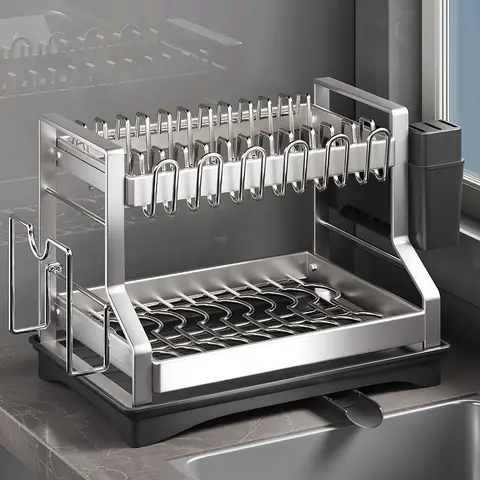 2 층 스테인레스 스틸 다기능 주방 선반 식사기구 건조 랙 보드 랙 그릇 트레이 보관 랙 Drainboard