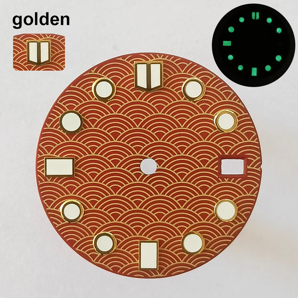 28,5-mm-Zifferblatt mit Kalenderfenster, geeignet für das NH-35-Uhrwerk, leuchtendes Zifferblatt, ermöglicht die individuelle Gestaltung des Zifferblatts (Name/Logo). – Detail 40