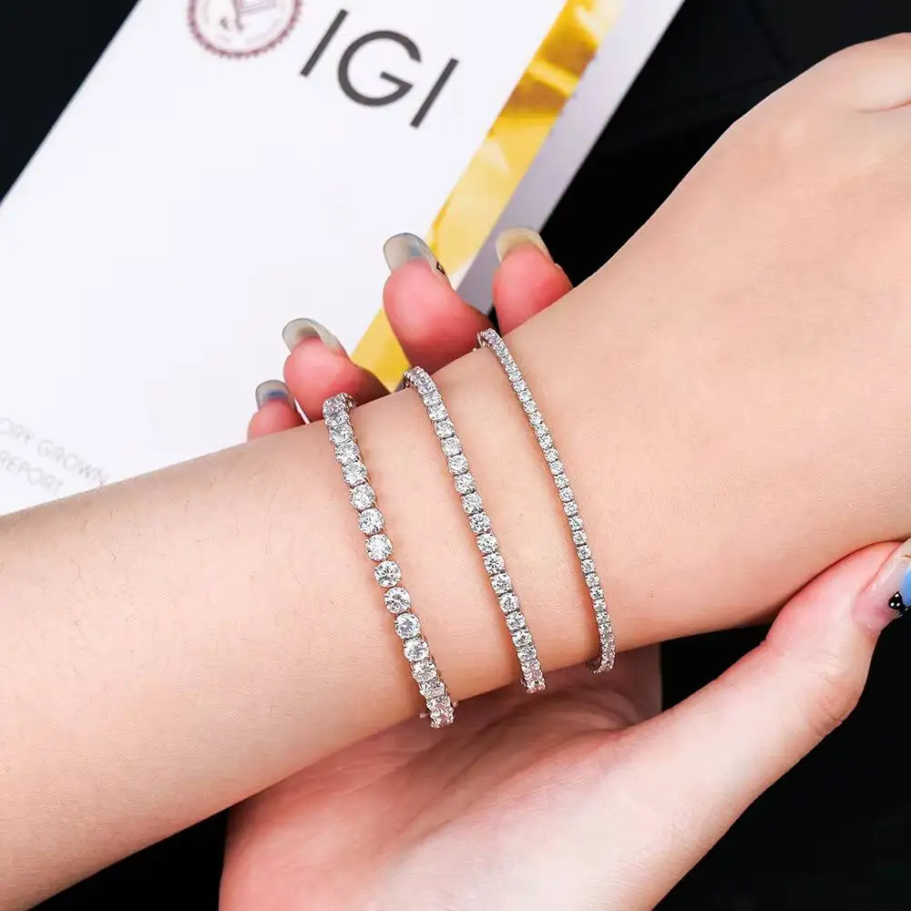 Wholesale Custom High End Men's Women's Hip Hop Iced Out Jewelry Real 14k White Gold D Vvs Lab Grown Diamond Tennis Bracelet