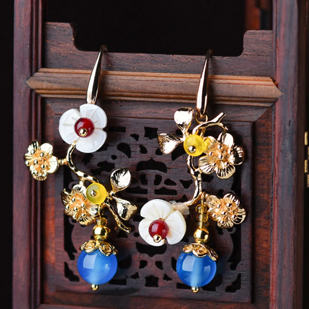 

1Pair Plum Blossom Earrings Retro Asymmetric Ear Drop Elegant Eardrop Gift Women Fashion Earrings Elegant Eardrop