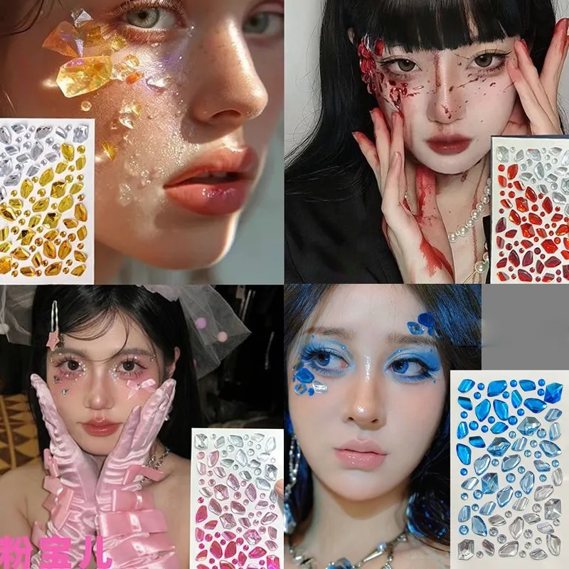 1/5pcs Multiple Colors Gem Stickers Scar Makeup Teardrop Cubes Halloween DIY Eyes Face Jewels Stickers Cool Cosplay Fake Tattoo