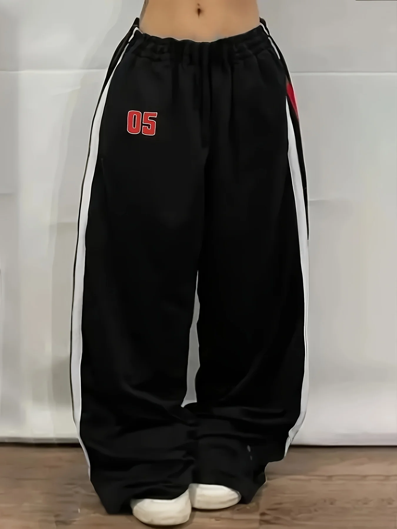 Ladies Varsity Sports Trousers Navy Side Double Color Stripes Number Graphic Elastic Waist Loose Fit Streetwear Pants Kids