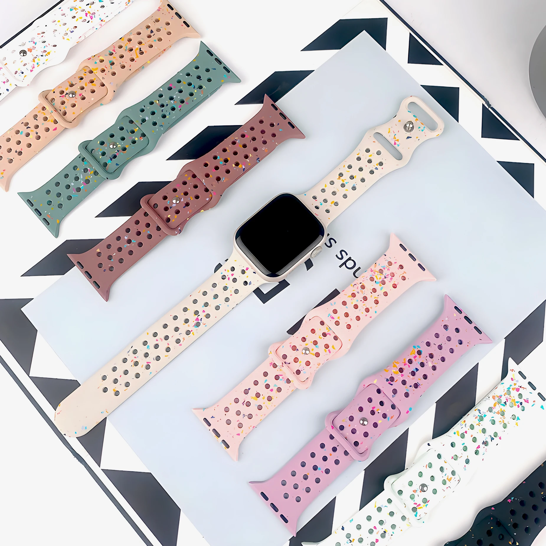 Bracelet en silicone coloré à point étendu pour Apple Watch, Ultra2, série 2 1 SE, Correa S10, 49mm, 45mm, 44mm, 42mm, 41mm, 40mm, 38mm, 46mm, 9876543