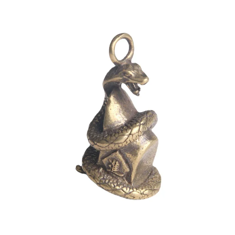 Brass Animal Statue Ornament Chinese Snake Wrapped Ingot Keychain Pendant Office Desk Deco Creative Buckles Pendants