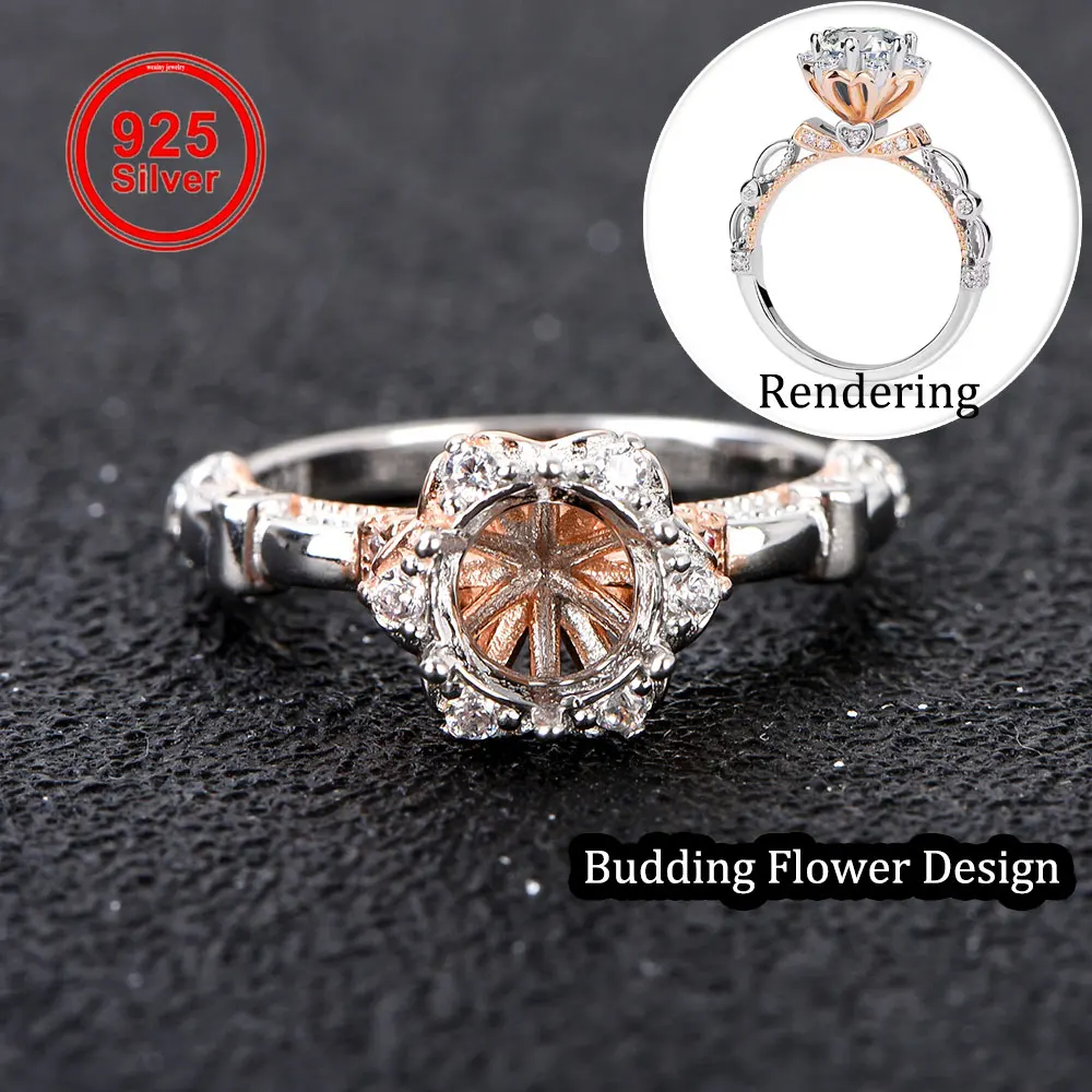 

S925 Silver Ring Setting, Crown of Love Design, Fits 6-6.5mm Stones, Fixed US Size, Elegant Mount for Women DIY Jewelry