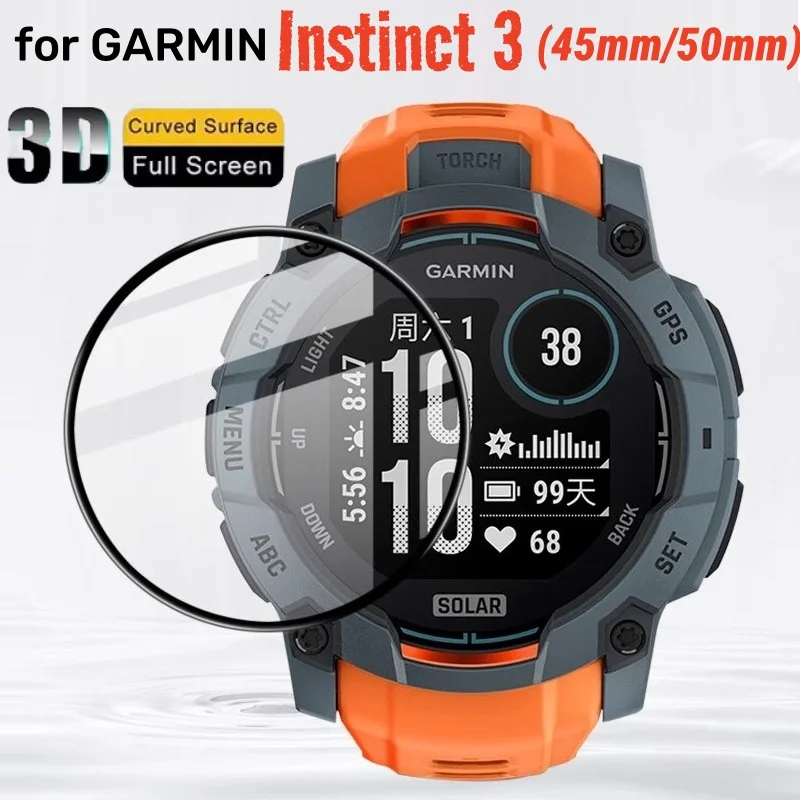 Garmin Instinct 3 50mm / 45mm 스마트 시계 전체 커버 보호 필름 용 3PCS 3D 곡선 가장자리 화면 보호기