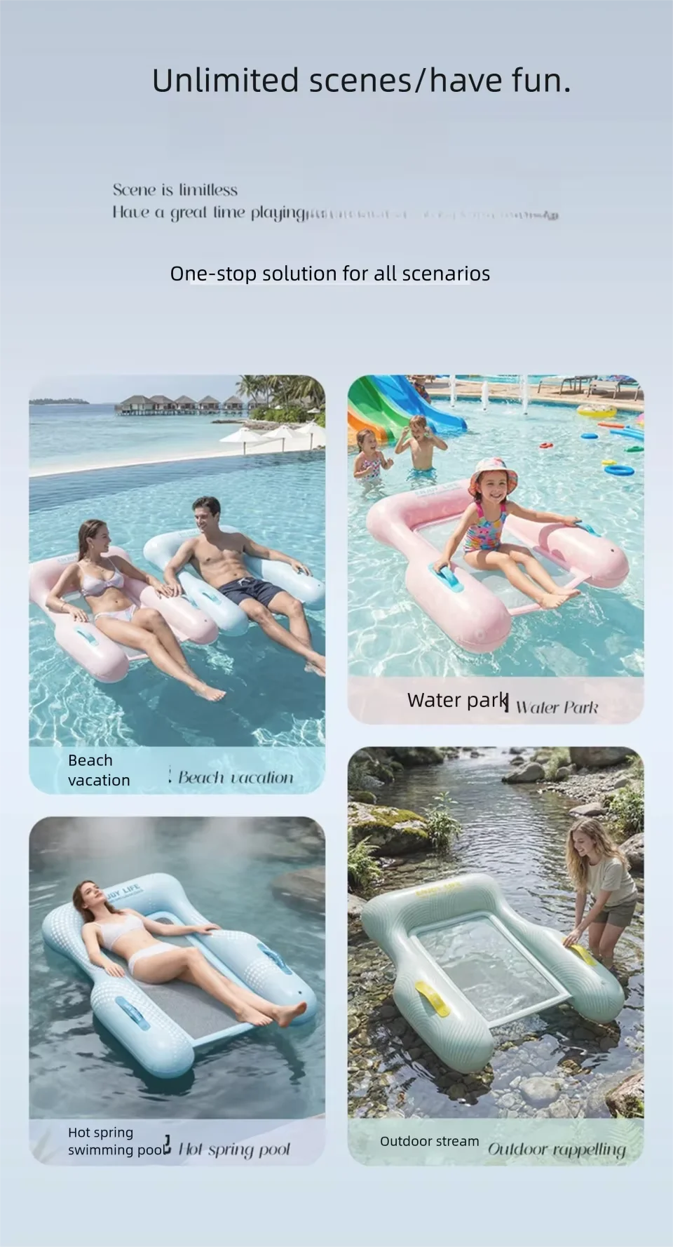 Aufblasbare Schwimmbettchen für Erwachsene, strapazierfähiges schwimmendes Bett mit großem Auftrieb und Netzboden sowie zwei seitlichen Griffen für Stabilität FY-6 – Detail 9