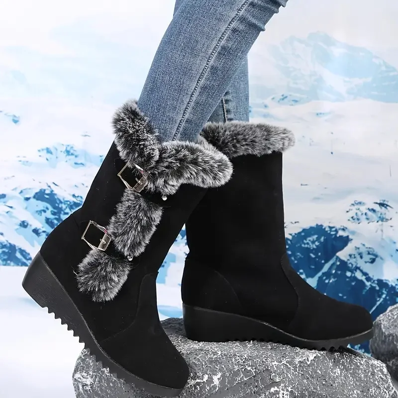 2024 Mid-Calf Women Fashion Comfortable Warm Modern Boots Women Round Toe Wedges Slip on Shoes Female Shoes for Women