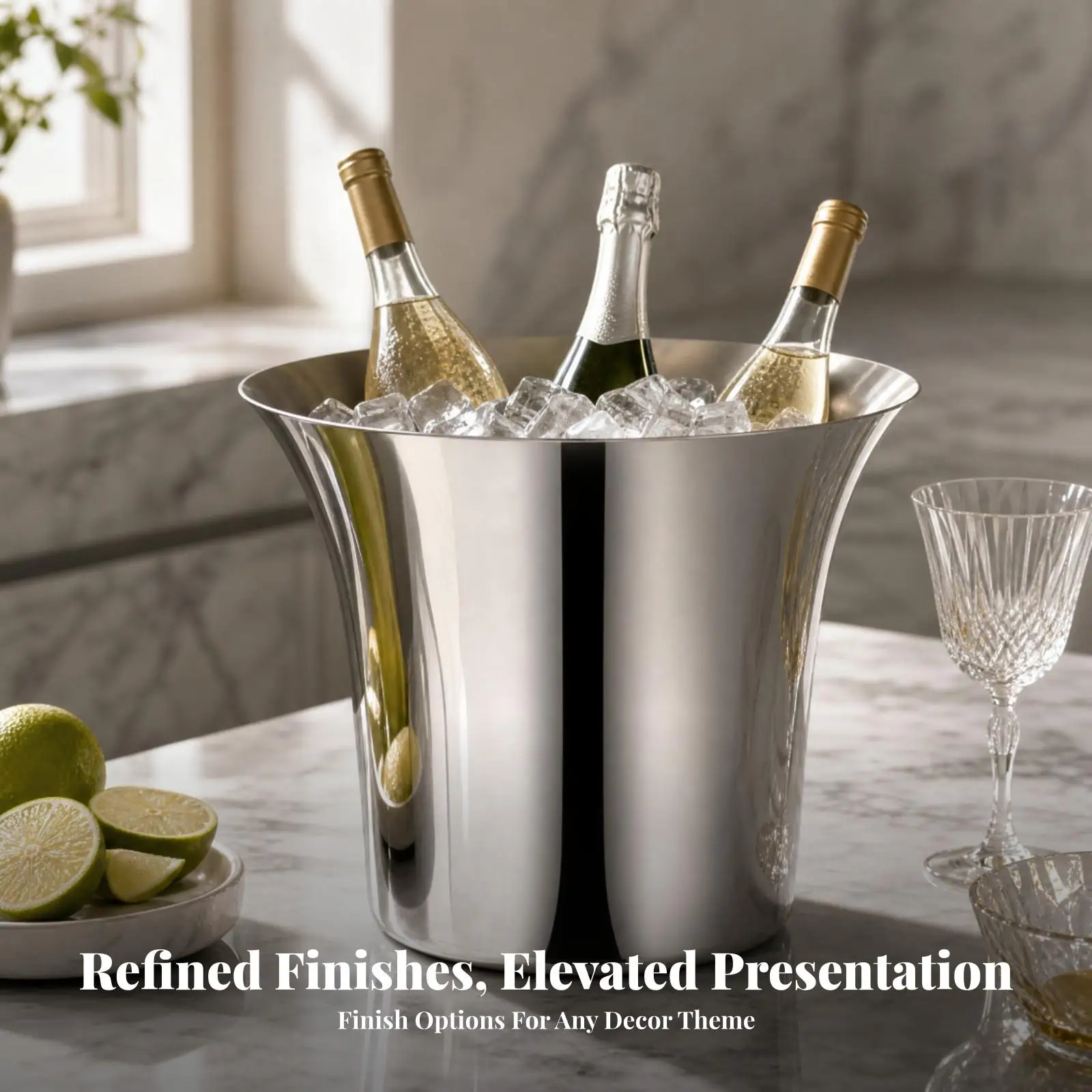 Insulated Stainless Steel Wine Cooler Bucket Large Champagne Ice Bucket Double Wall Hollow Design Beverage Chiller for Home Bar