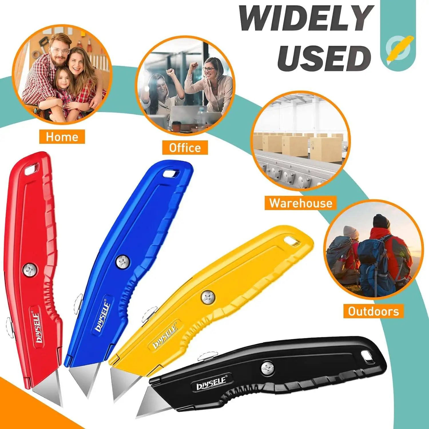 2Pack Box Cutters and 10Pcs blade, Utility Knives for Carpet, Cardboard, Vinyl, Box, Paper, Sharp Razor Knife, Package Opener