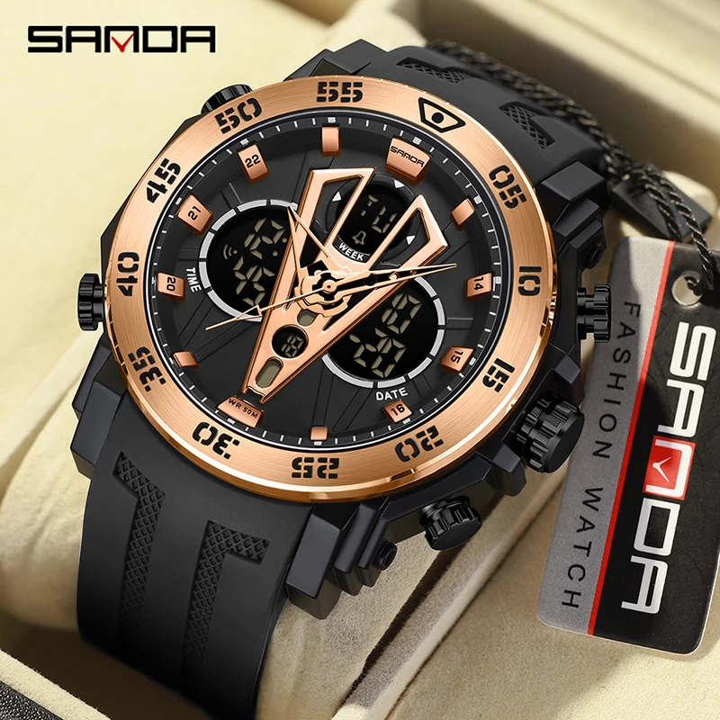 

SANDA Sport Watch For Men Military Quartz Watch Man Waterproof Dual Display Digital Wristwatch for Men Clock Relogios Masculino