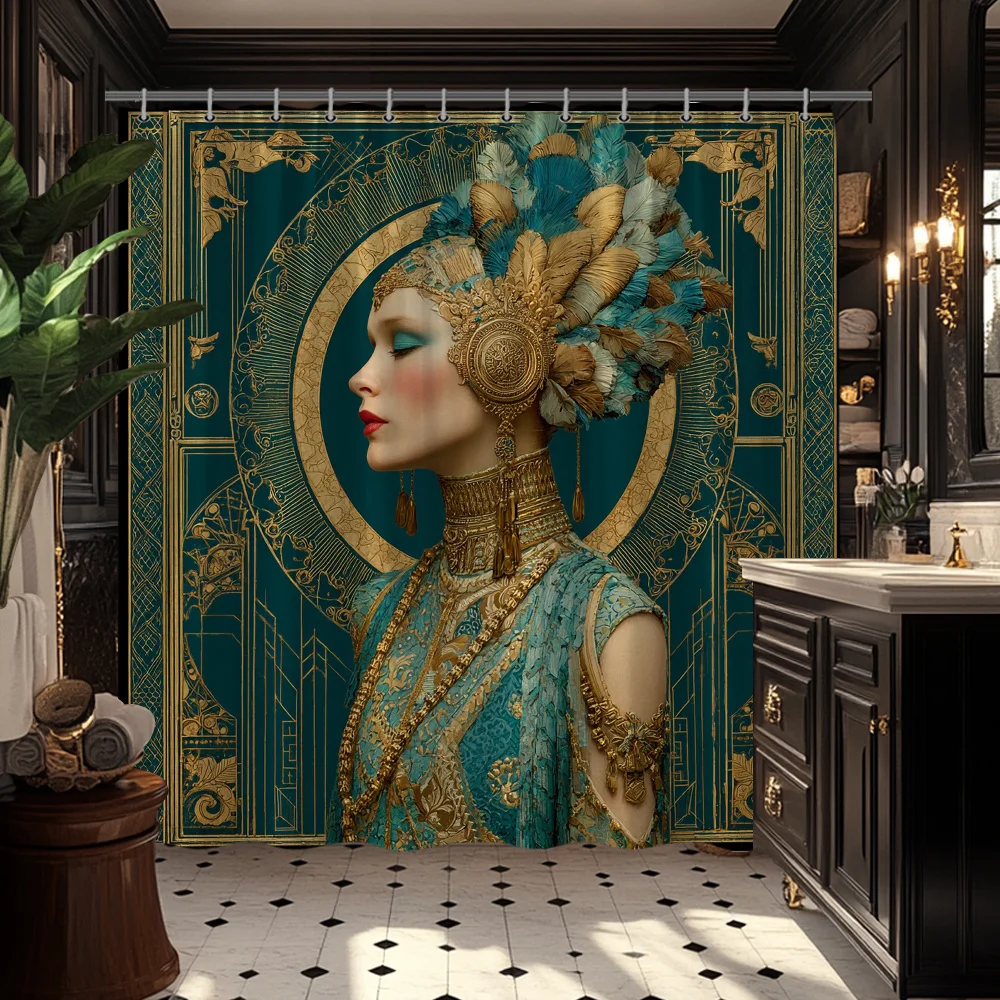 Luxury Bohemian Peacock Portrait Shower Curtain Waterproof Bathroom Wall Decor Tapestry for Modern Home Bathroom Design