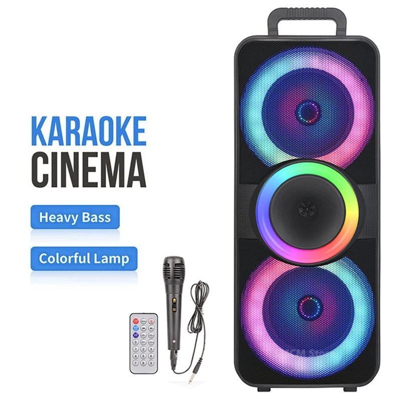 800W Dual 8 Inch Flame Lamp Outdoor Audio Karaoke Partybox RGB Bluetooth Speaker Colorful LED Light with Mic Remote Subwoofer FM