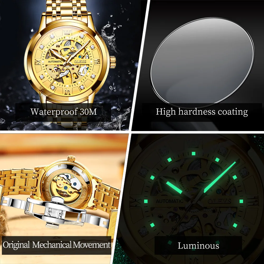 OLEVS 9901 Mens Watches Luxury Brand Hollowing Automatic Mechanical Watch Waterproof Luminous Watch For Man With Box Original