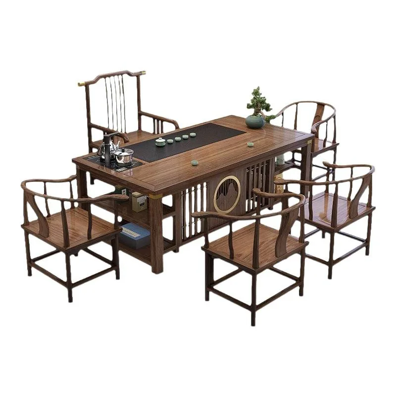 

New Chinese tea table and chair combination, solid wood office kung fu coffee table, household set integrated