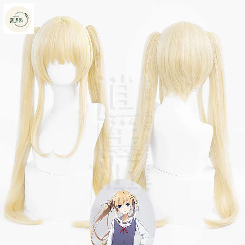 Perruque Cosplay Anime Sawamura, 75cm, double queue de cheval dorée, résistante à la chaleur, cheveux synthétiques, cosplay de fête d'Halloween, bonnet ultraviolet