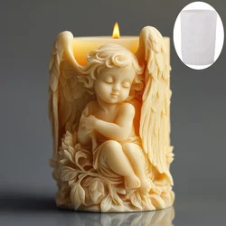 DIY Prayer Angel Relief Cylinder Candle Silicone Mold Wings Angel Resin Mould Angel Flower Relief Concrete Cement Gypsum Molds