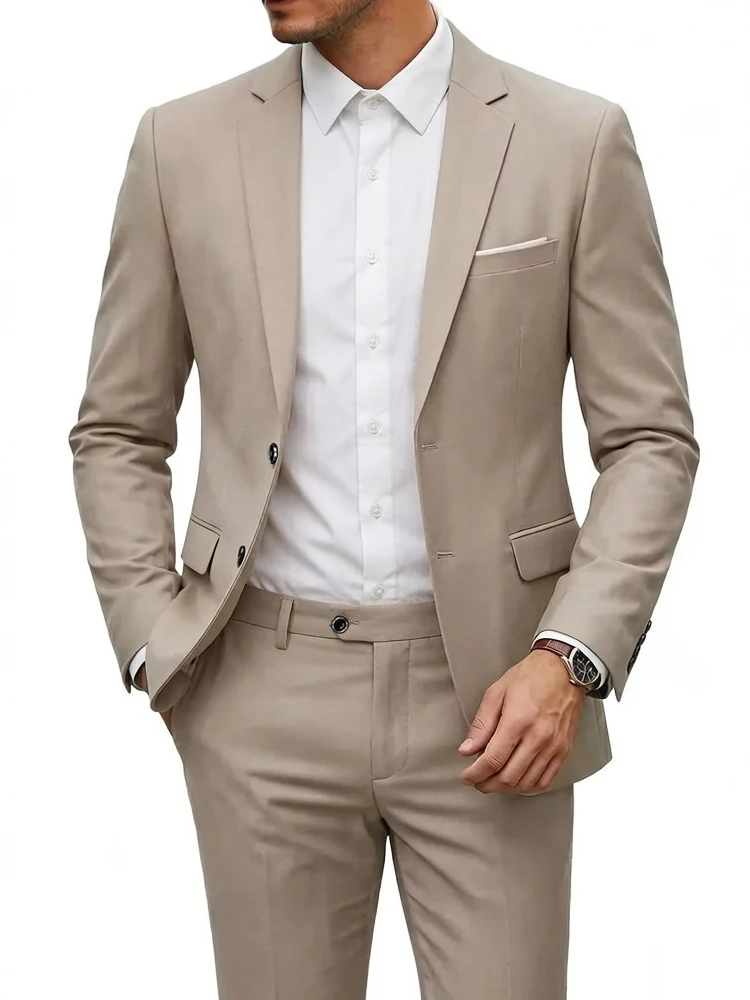 

EUR Size ( Blazer + Pants ) High-end Brand Premium Men's Casual Business Suit 2-piece Set Groom's Wedding Suit and Party Tuxedo