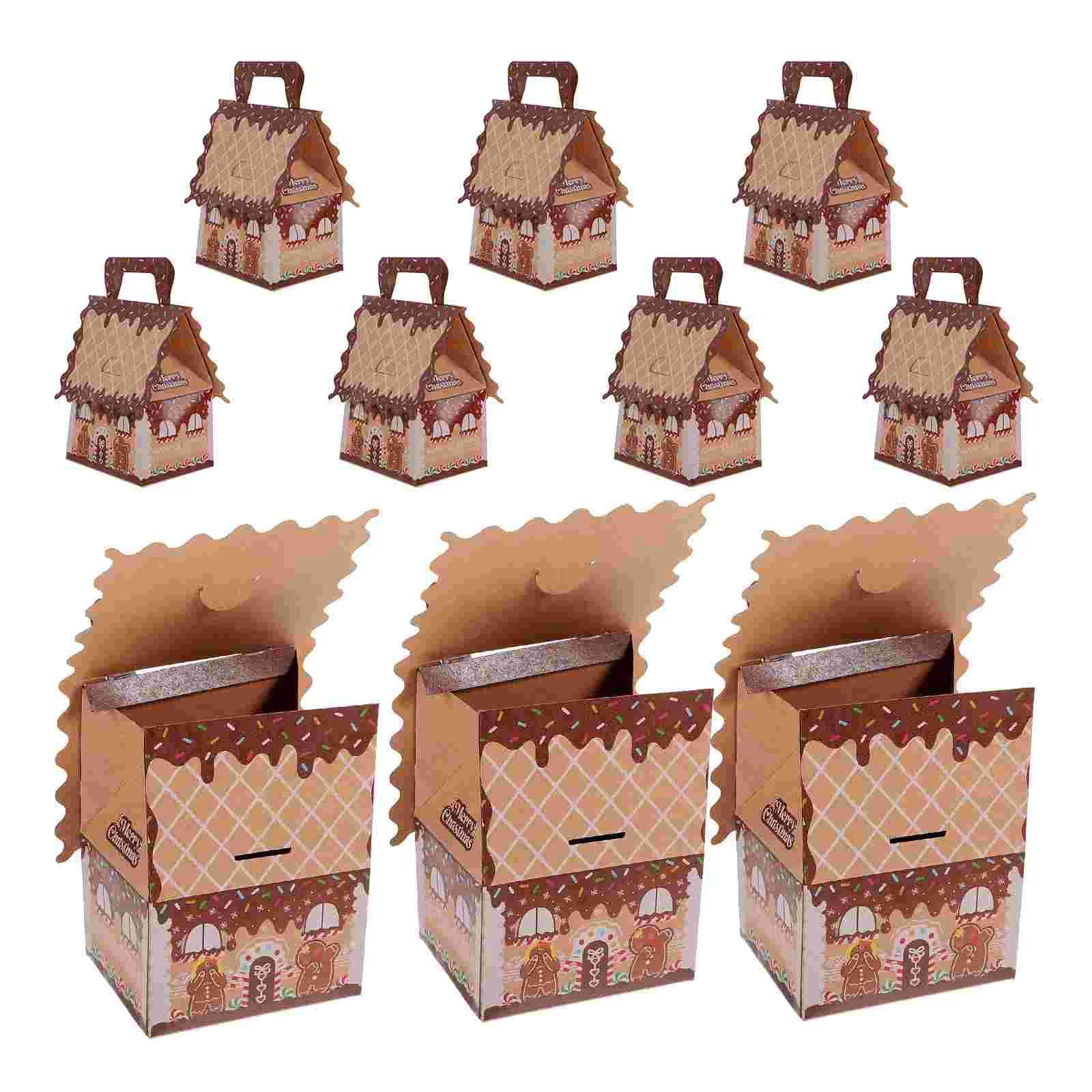 10 Pcs Gingerbread House Candy Box Xmas Treat Bags Gift Boxes Christmas Party Decorations Favor Dessert Small Handle