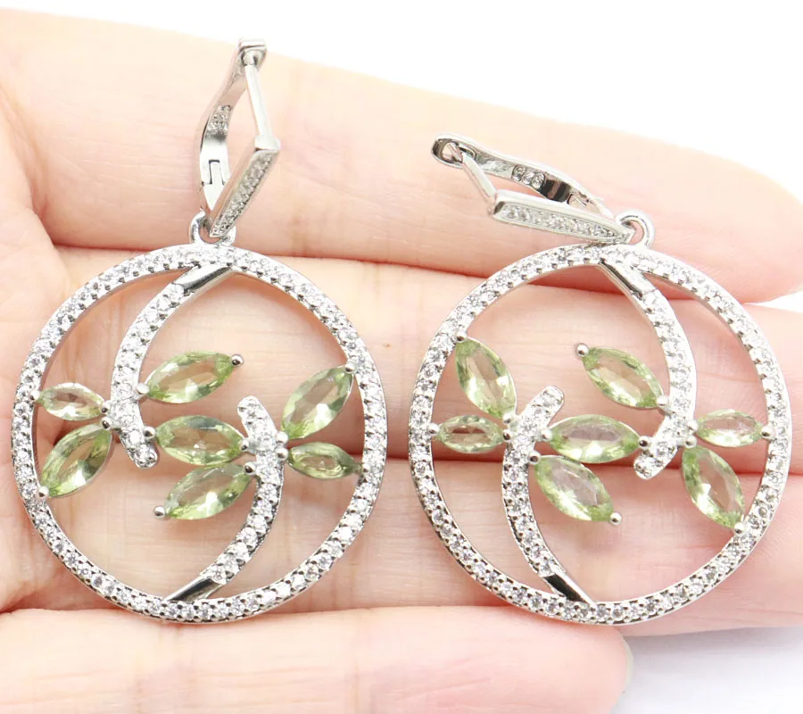 Buy 5 Get 1 Free 48x32mm SheCrown Beautiful Dragonfly Shape Tanzanite Green Amethyst Pink  Kunzite CZ Woman\'s Silver Earrings