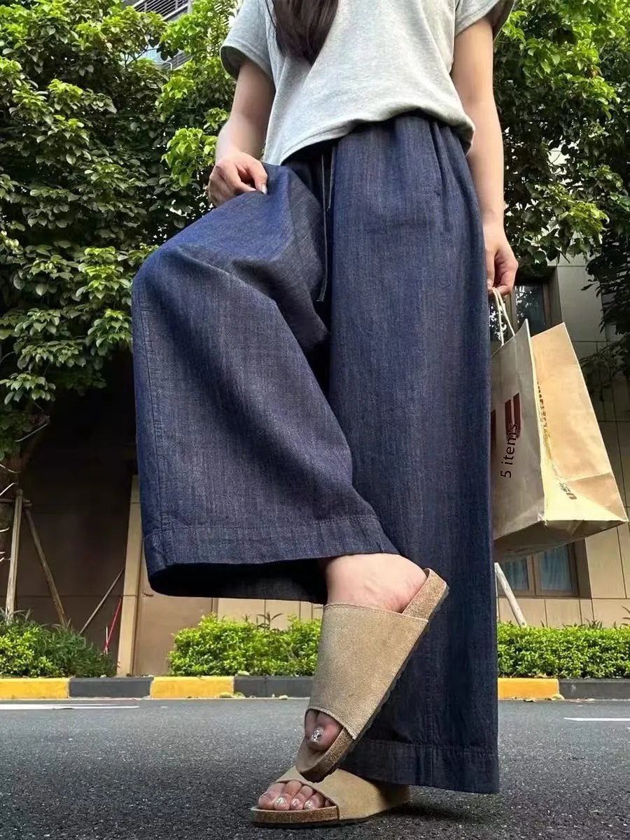 High Waist Wide Leg Blue Jeans Women's Summer Thin Loose Fitting Straight Cut Trousers Vintage Style Casual High Waist Jeans