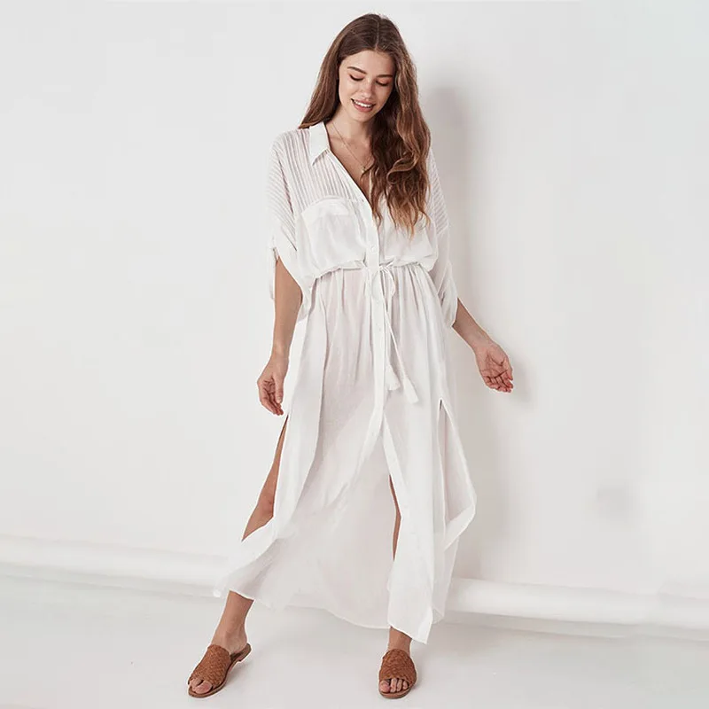 Women Beach Cover Up Knit Tunic Summer Sexy Crochet Dress Swimwear Cover Up Bikini Wrap Sun Protection view 3