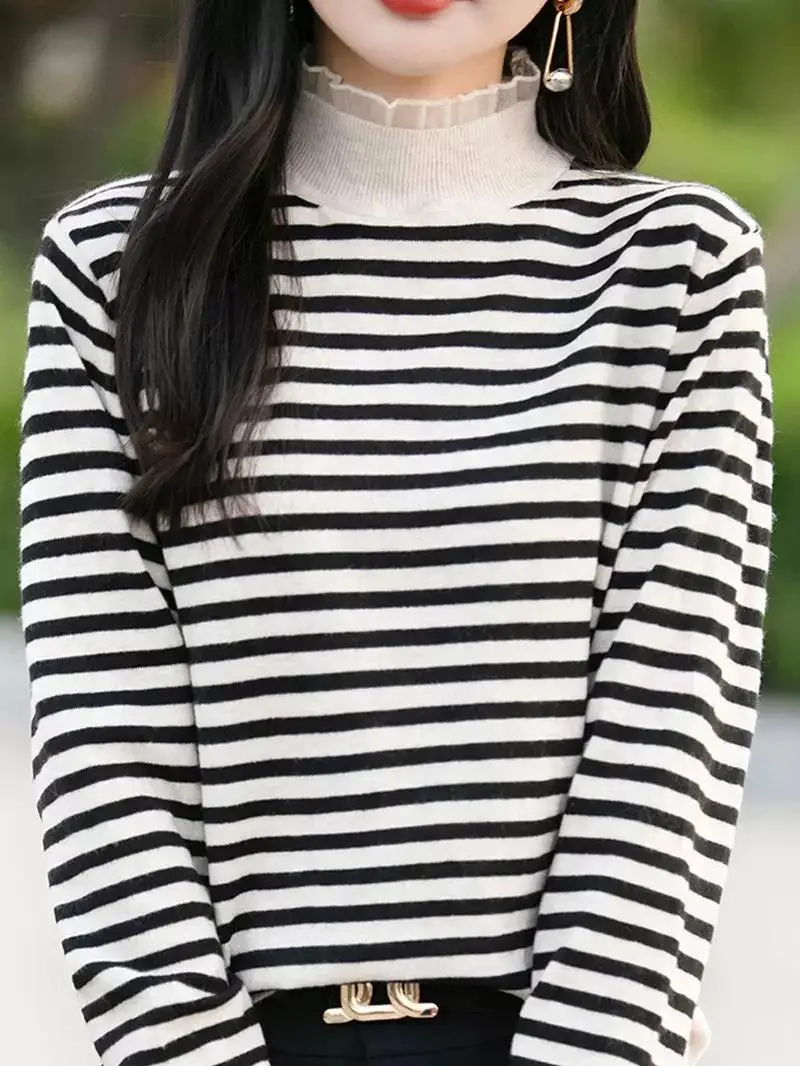 

Faionable Long Sve Кружевная отделка f Высокий трикотаж Базовый слой irt Осень Зима Свободный крой Тепло Коллекционный