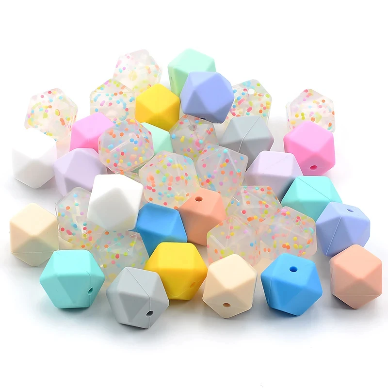 15 Stks/partij Hexagon Siliconen Kralen 17Mm Food Grade Silicone Baby Bijtringen Voor Tandjes Ketting Maken Chew Tandjes Kralen Losse