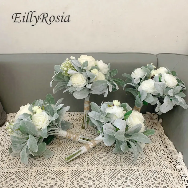 EillyRosia T Blue Cascading เจ้าสาวด้วย Gypsophila ผ้าไหมริบบิ้น Calla Lily น้ำตกดอกไม้งานแต่งงานที่ไม่ซ้ำกันออกแบบใหม่