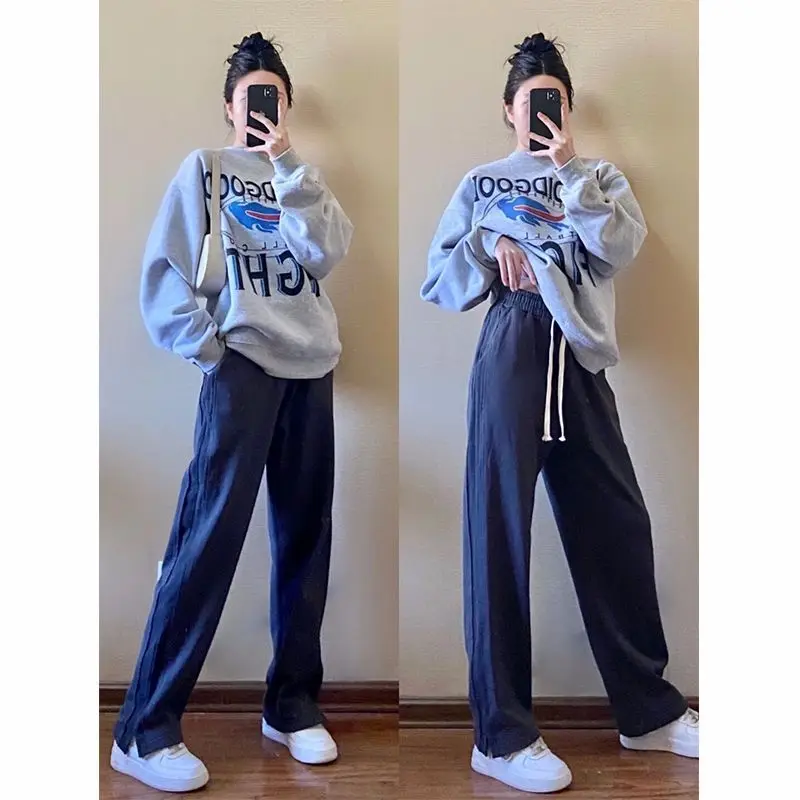 Leisure Age Reducing Fashion Foreign Style Set Women\'s Spring and Autumn Sports Top Wide Leg Pants Two Piece Set