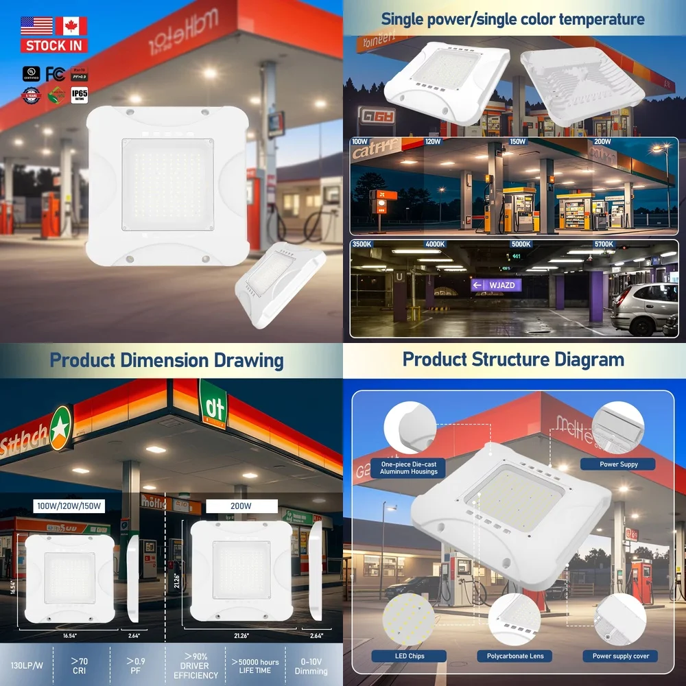 

IP65 100W 150W 200W LED Canopy Light for Commercial Parking Garage Station Fuel Filling Station Outdoor Area Lighting