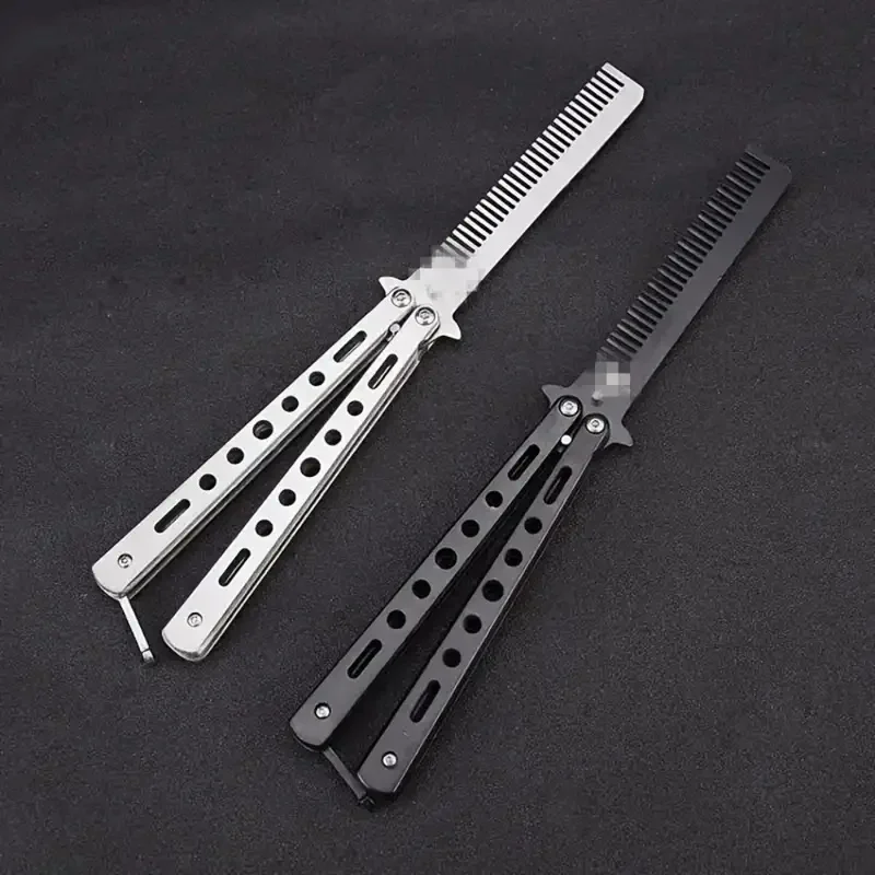 

Foldable Comb Stainless Steel Practice Training Butterfly Knife Comb Beard Moustache Brushe Salon Hairdressing Hair Styling Tool