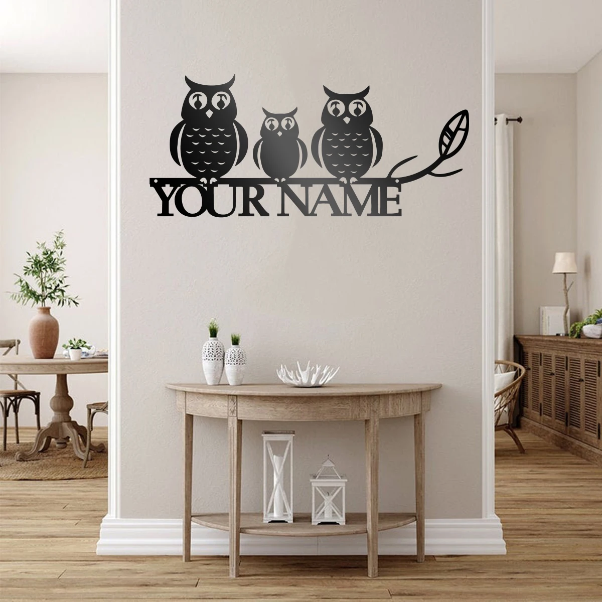 

Three owls Metal Wall Art Silhouette Cutout Signs Black Farmhouse Door Home Living Room Bedroom Personalization custom name