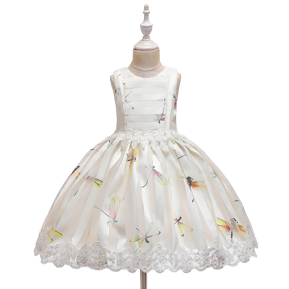 4 Colors 100cm-150cm Children Dress Princess European and American Sleeveless Print Bow Vestidos Performance Party Ball Gown